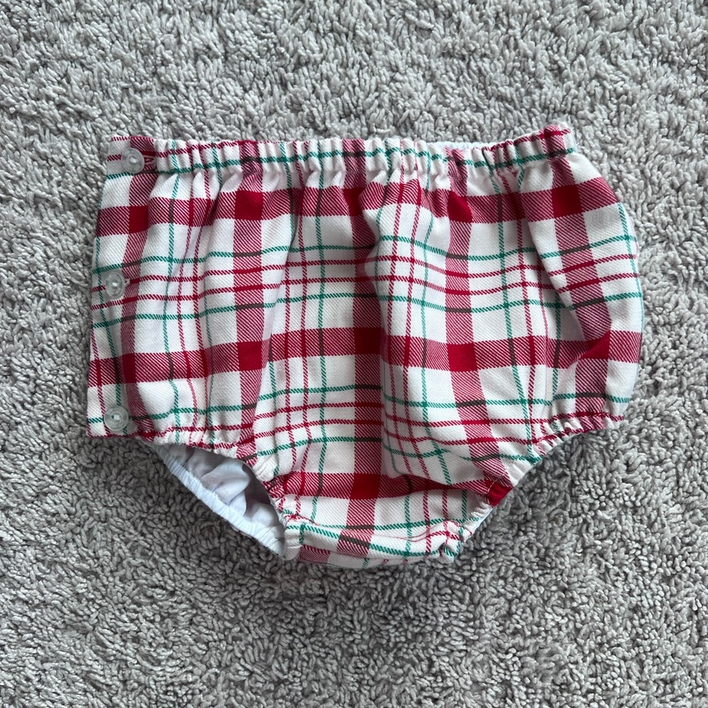 Little English holiday plaid boys bloomers, size 18m